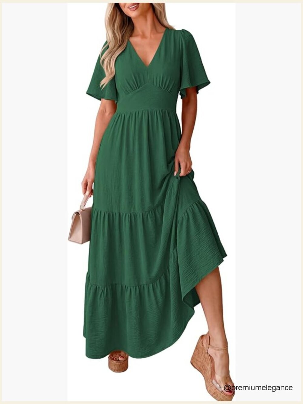 Summer Maxi Dress with Pockets Ruffle Sleeves V Neck Boho Beach Casual